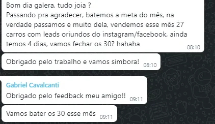 Depoimento de cliente sobre resultado de vendas